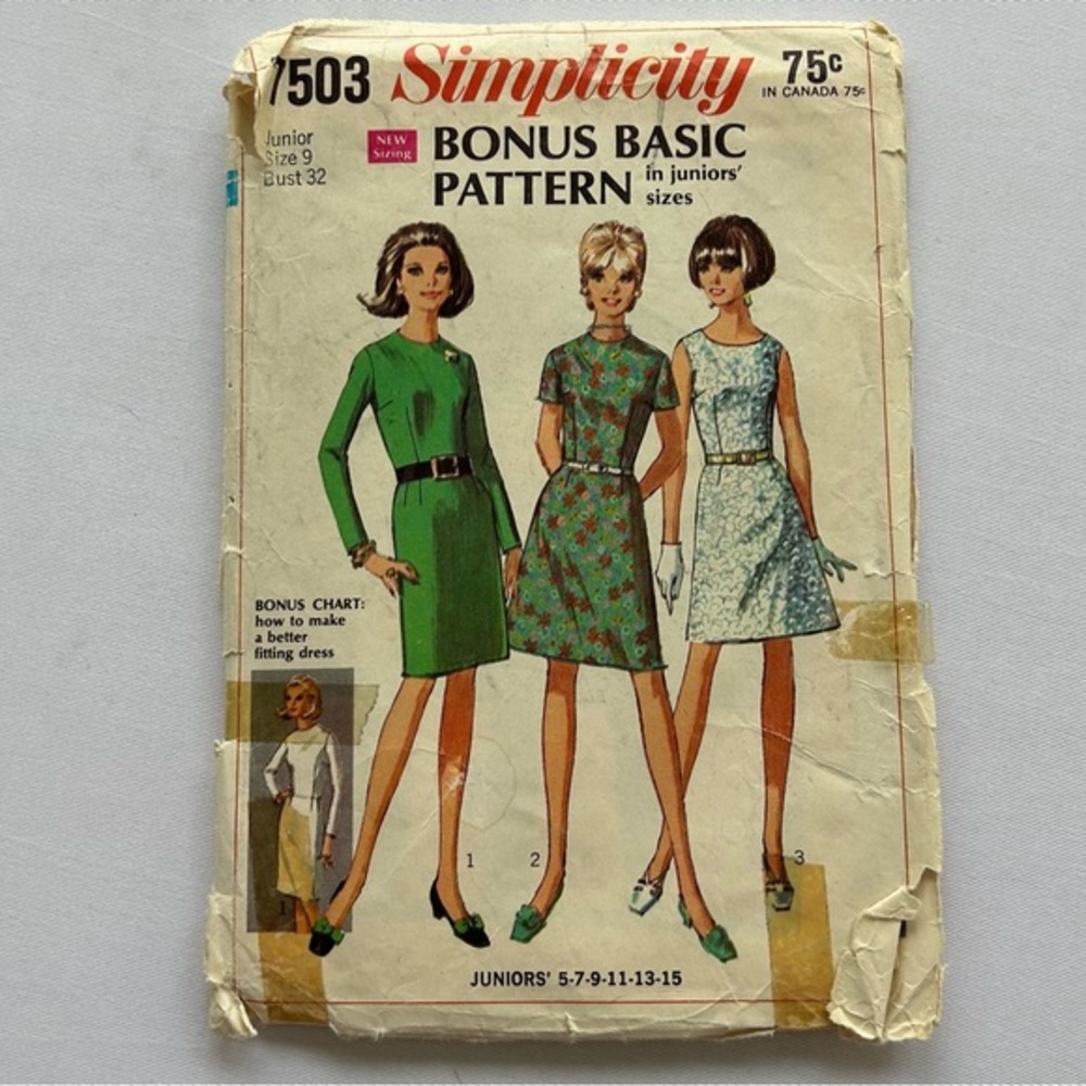 Simplicity Vintage 1967 Dress Pattern Womens Size 9